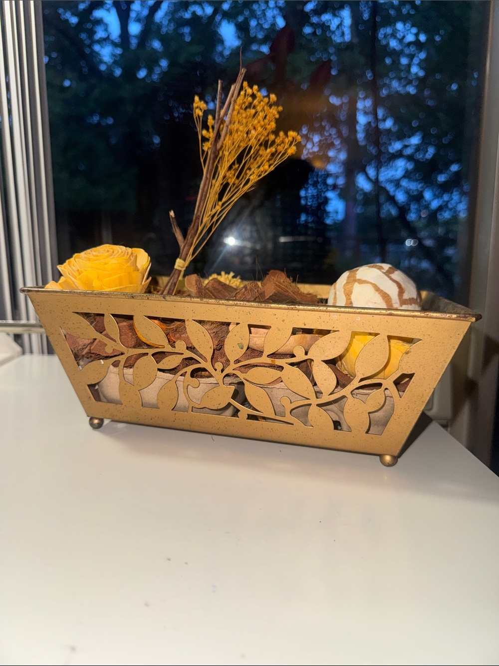 Gold Leaf Cutout Rectangular Centerpiece Bowl